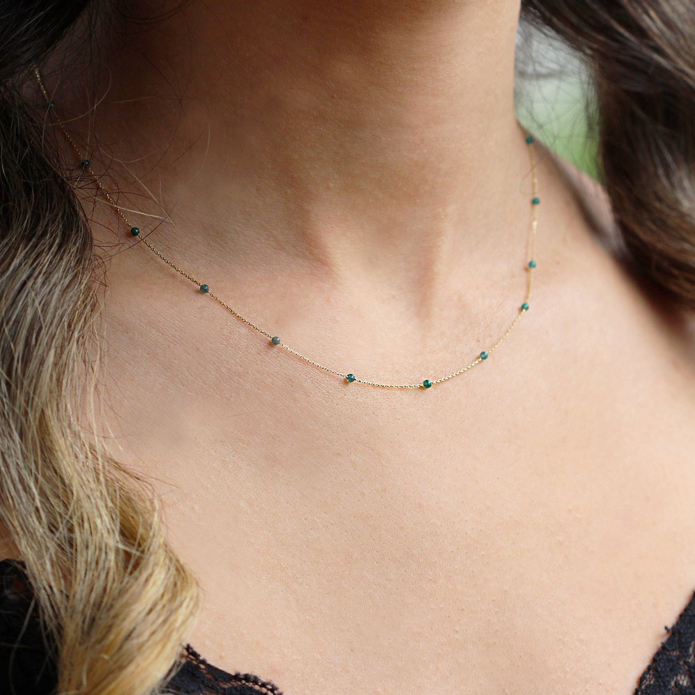 Glorria 14k Solid Gold Jade Pave Row Necklace