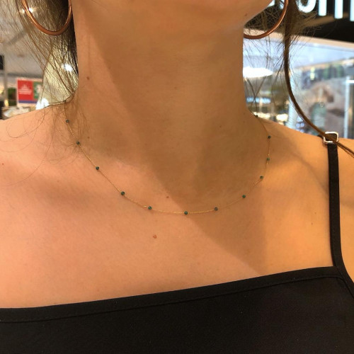 Glorria 14k Solid Gold Jade Pave Row Necklace Glorria 14k Solid Gold Jade Pave Row Necklace