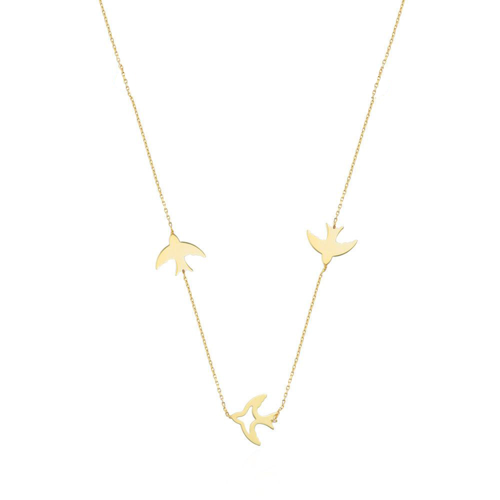Glorria 14k Solid Gold Ankle Bird Necklace