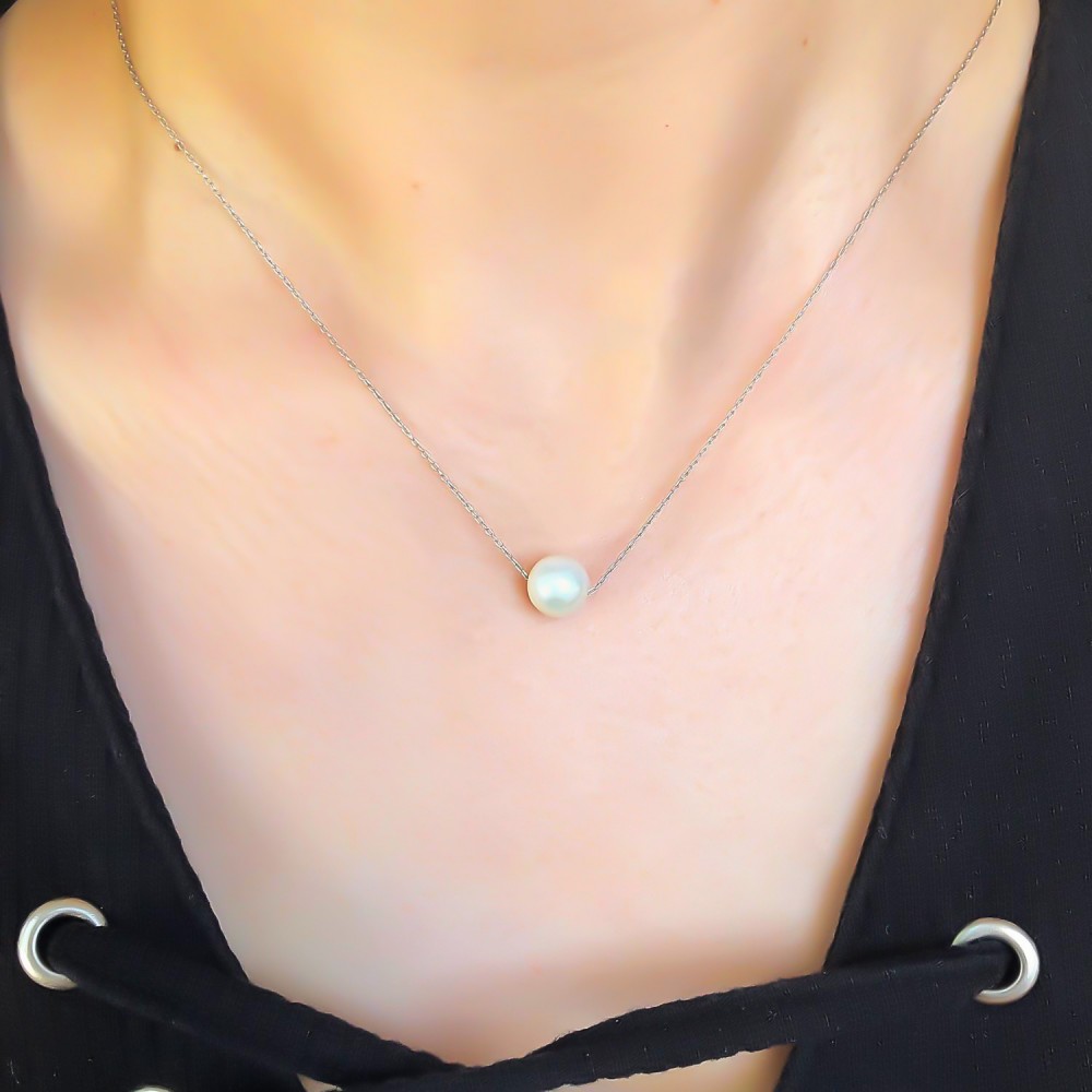 Glorria 925k Sterling Silver Single Pearl Necklace