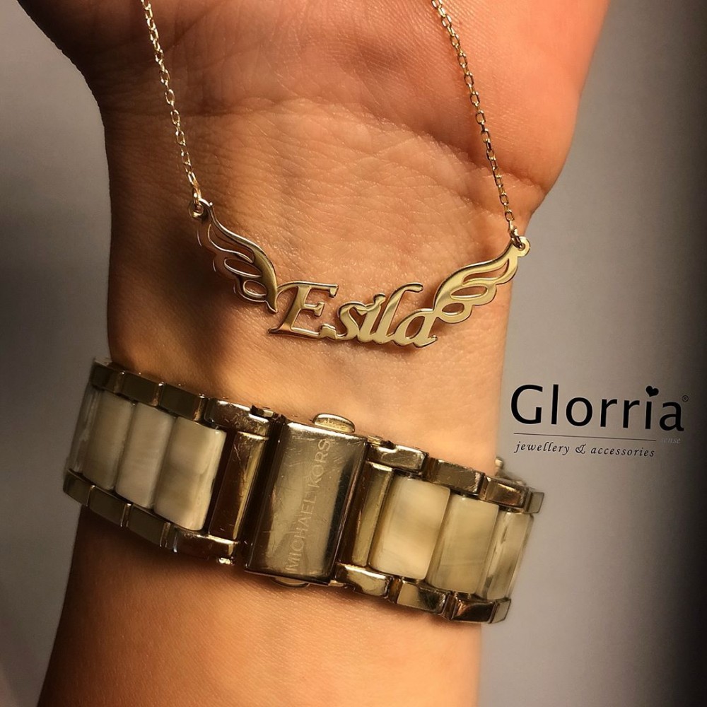 Glorria 925k Sterling Silver Personalized Name Wing Silver Necklace GLR536