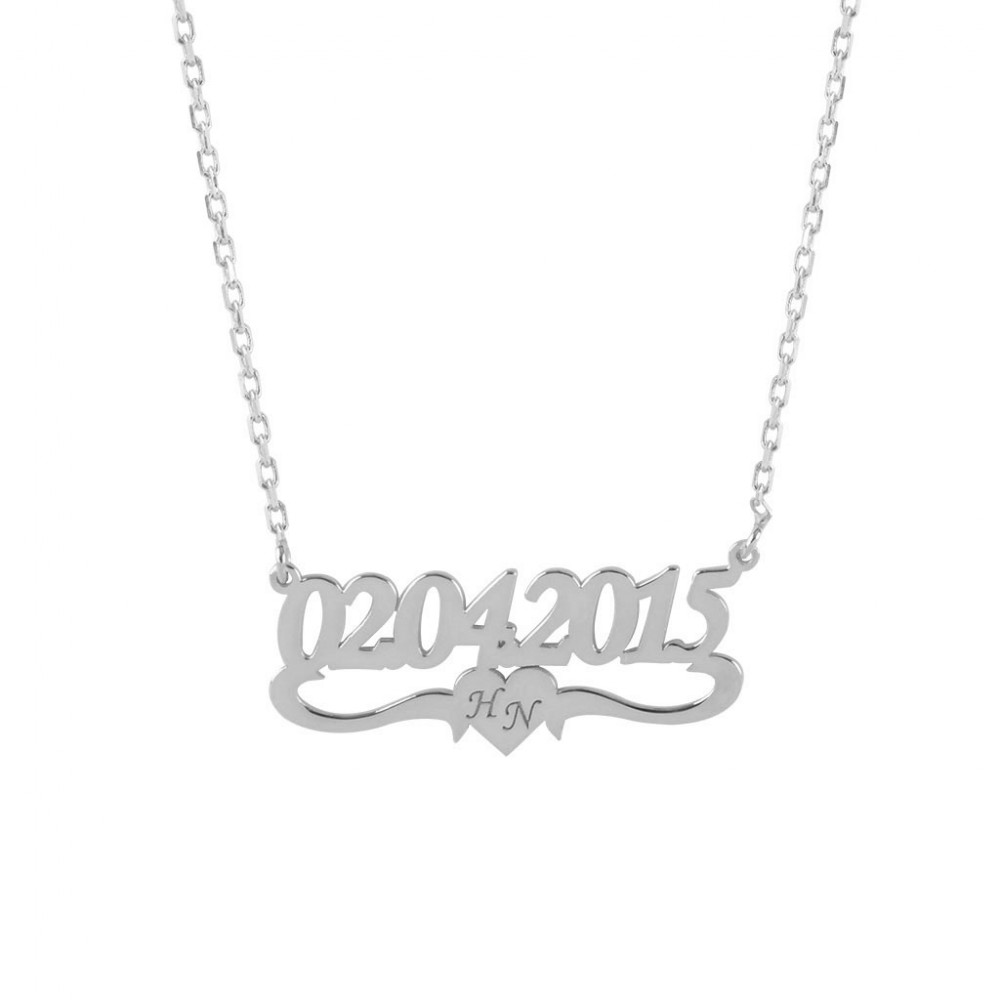 Glorria 925k Sterling Silver Personalized Date Silver Necklace GLR538