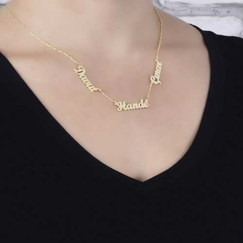 Glorria 925k Sterling Silver Personalized 3 Name Silver Necklace GLR542 Glorria 925k Sterling Silver Personalized 3 Name Silver Necklace GLR542