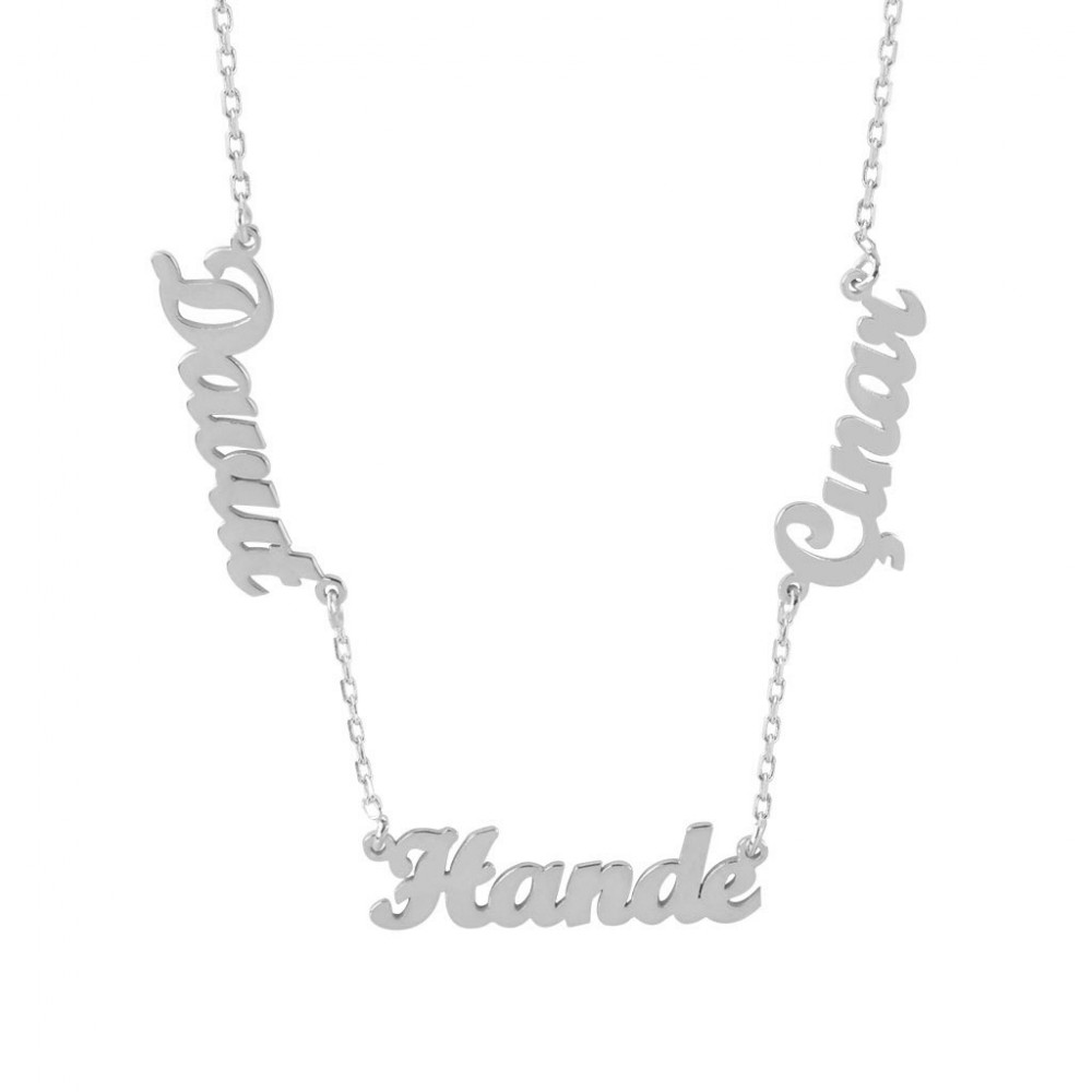 Glorria 925k Sterling Silver Personalized 3 Name Silver Necklace GLR542