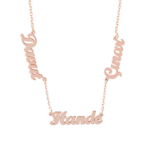 Glorria 925k Sterling Silver Personalized 3 Name Silver Necklace GLR542 Glorria 925k Sterling Silver Personalized 3 Name Silver Necklace GLR542