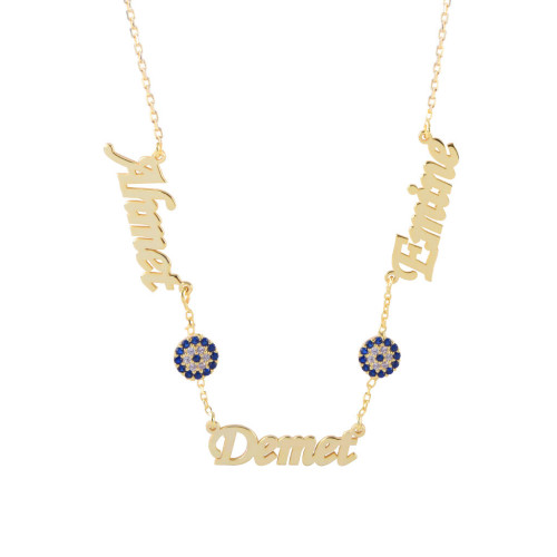 Glorria 925k Sterling Silver Personalized 3 Name Evil Eye Silver Necklace GLR543 Glorria 925k Sterling Silver Personalized 3 Name Evil Eye Silver Necklace GLR543
