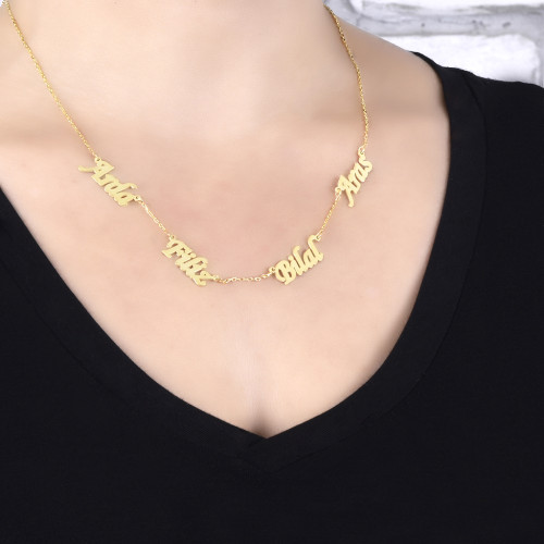 Glorria 925k Sterling Silver Personalized 4 Name Silver Necklace GLR545 Glorria 925k Sterling Silver Personalized 4 Name Silver Necklace GLR545