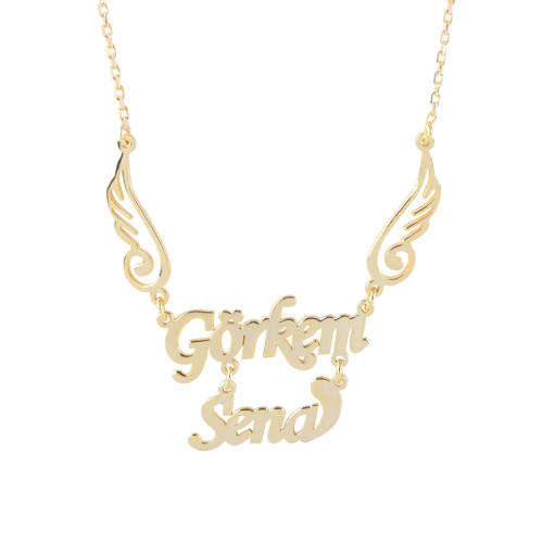 Glorria 925k Sterling Silver Personalized 2 Name Silver Necklace GLR629 Glorria 925k Sterling Silver Personalized 2 Name Silver Necklace GLR629