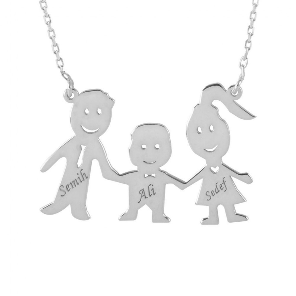 Glorria 925k Sterling Silver Personalized Name Family Silver Necklace GLR704