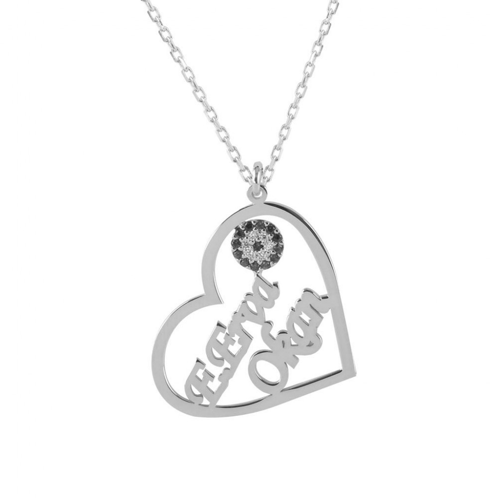 Glorria 925k Sterling Silver Personalized Name Heart Silver Necklace GLR613