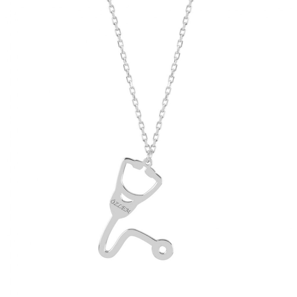 Glorria 925k Sterling Silver Personalized Name Stethoscope Silver Necklace GLR643