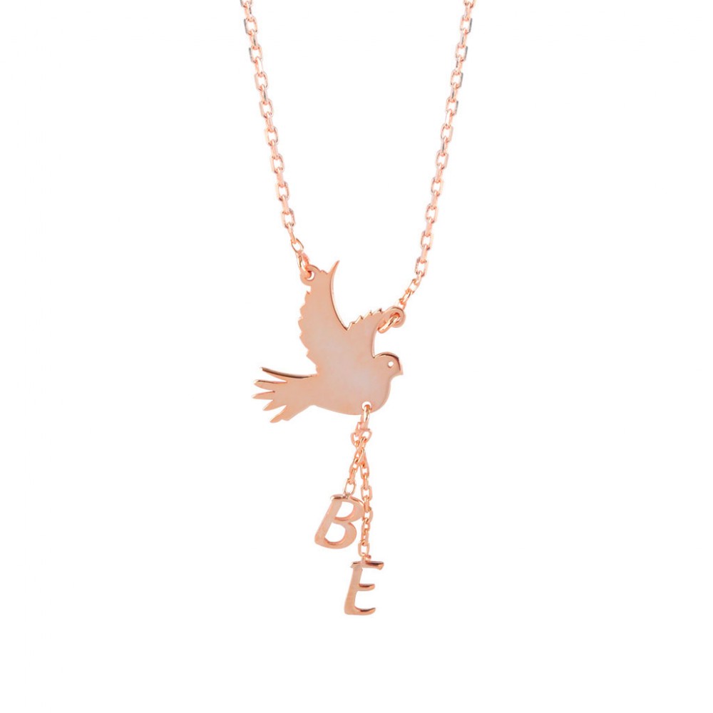 Glorria 925k Sterling Silver Personalized Letter Bird Silver Necklace GLR652