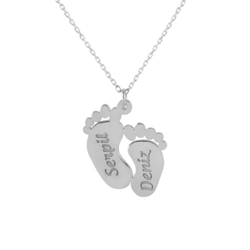 Glorria 925k Sterling Silver Personalized Name Footprint Silver Necklace GLR696 Glorria 925k Sterling Silver Personalized Name Footprint Silver Necklace GLR696