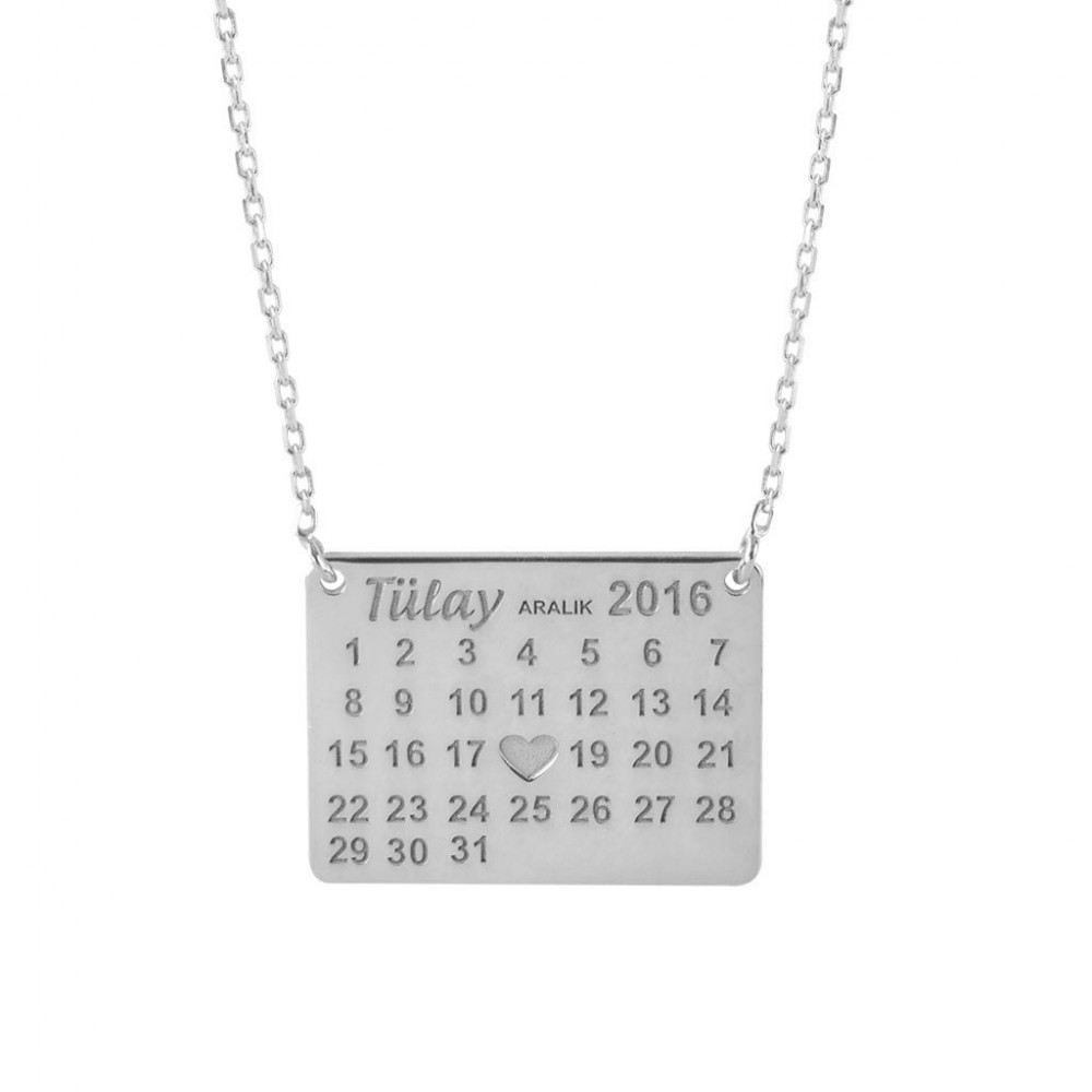 Glorria 925k Sterling Silver Personalized Calendar Silver Necklace GLR647