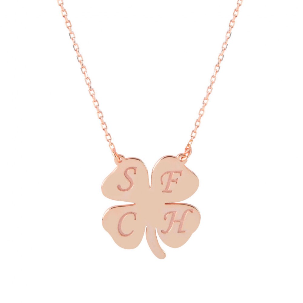 Glorria 925k Sterling Silver Personalized Letter Clover Silver Necklace GLR591