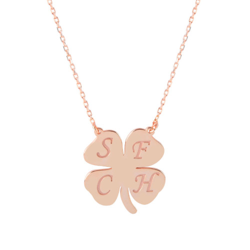 Glorria 925k Sterling Silver Personalized Letter Clover Silver Necklace GLR591 Glorria 925k Sterling Silver Personalized Letter Clover Silver Necklace GLR591
