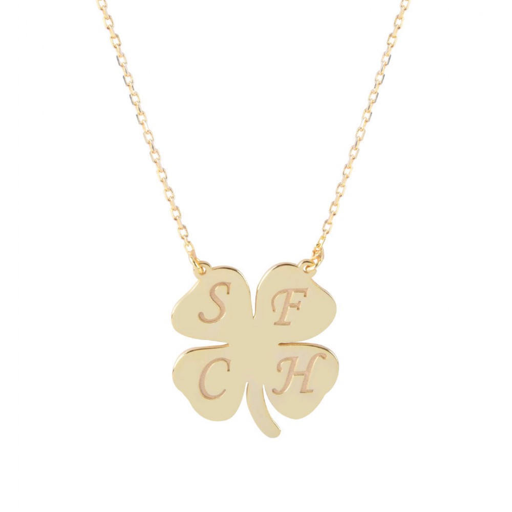 Glorria 925k Sterling Silver Personalized Letter Clover Silver Necklace GLR591