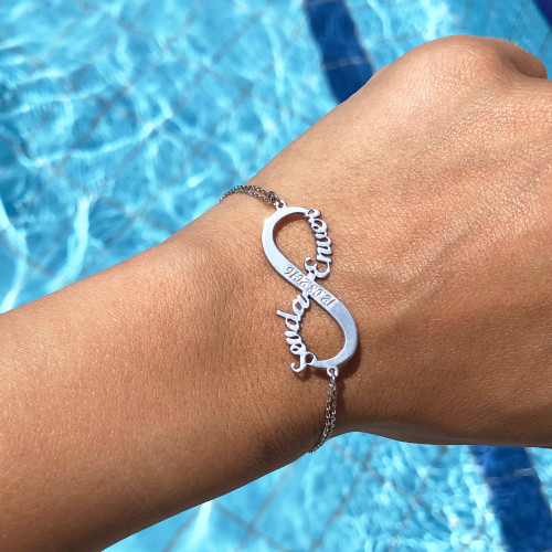 Glorria 925k Sterling Silver Personalized Name Infinity Silver Bracelet GLR773