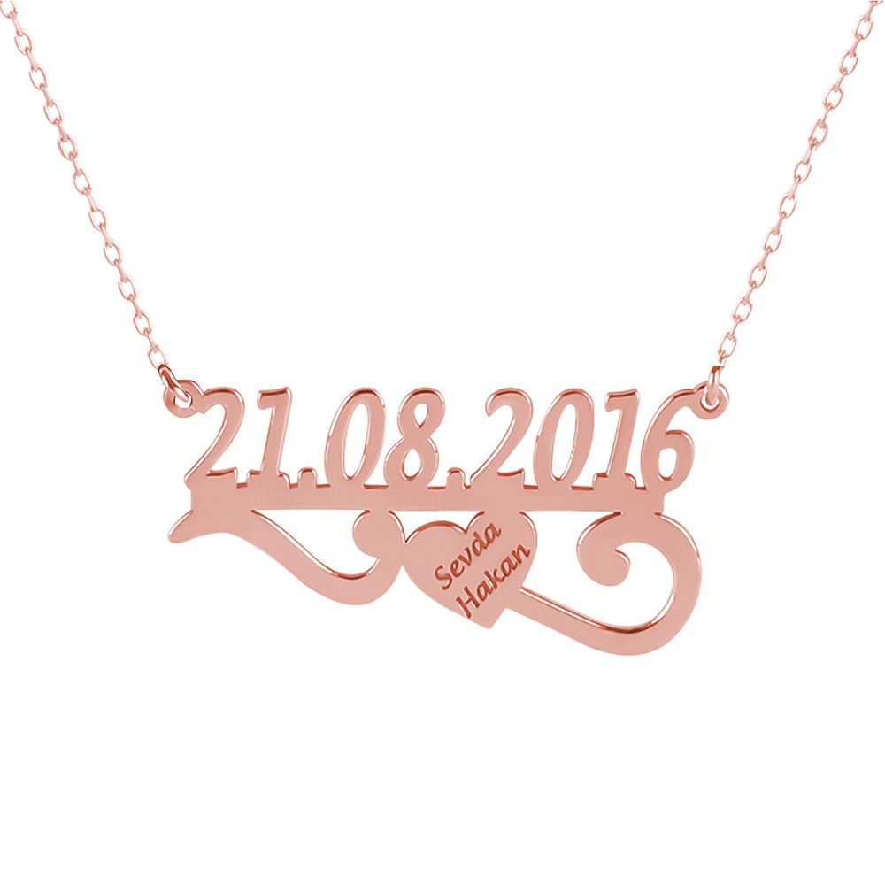 Glorria 925k Sterling Silver Personalized Heart Date Silver Necklace