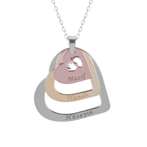 Glorria 925k Sterling Silver Personalized 3 Name Heart Silver Necklace Glorria 925k Sterling Silver Personalized 3 Name Heart Silver Necklace