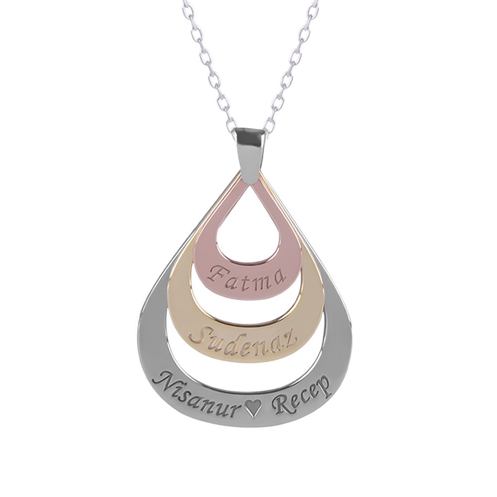 Glorria 925k Sterling Silver Personalized 3 Name Drop Silver Necklace