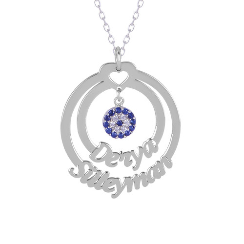 Glorria 925k Sterling Silver Personalized 2 Name Evil Eye Necklace Glorria 925k Sterling Silver Personalized 2 Name Evil Eye Necklace