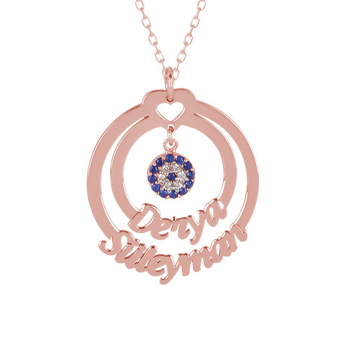 Glorria 925k Sterling Silver Personalized 2 Name Evil Eye Necklace Glorria 925k Sterling Silver Personalized 2 Name Evil Eye Necklace