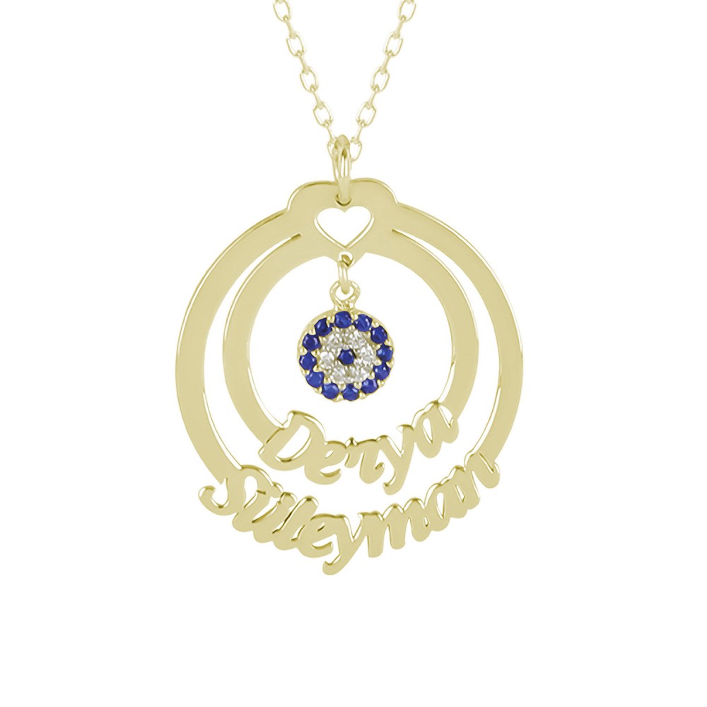 Glorria 925k Sterling Silver Personalized 2 Name Evil Eye Necklace