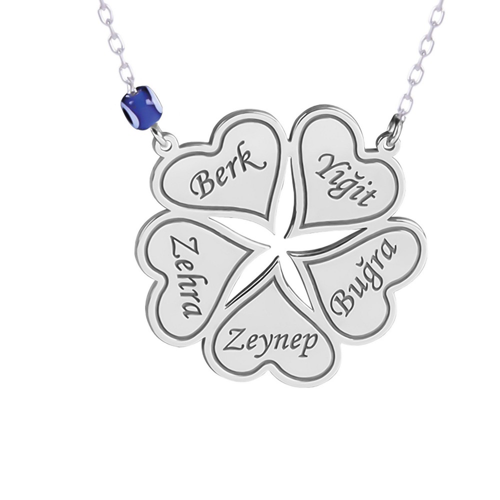 Glorria 925k Sterling Silver Personalized 5 Name Clover Silver Necklace