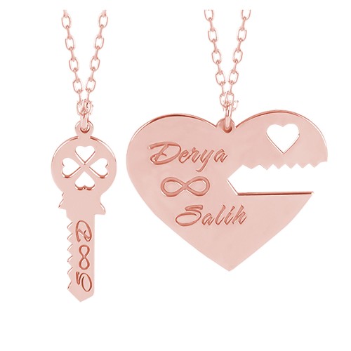 Glorria 925k Sterling Silver Personalized Name Key Heart Silver Necklace Glorria 925k Sterling Silver Personalized Name Key Heart Silver Necklace