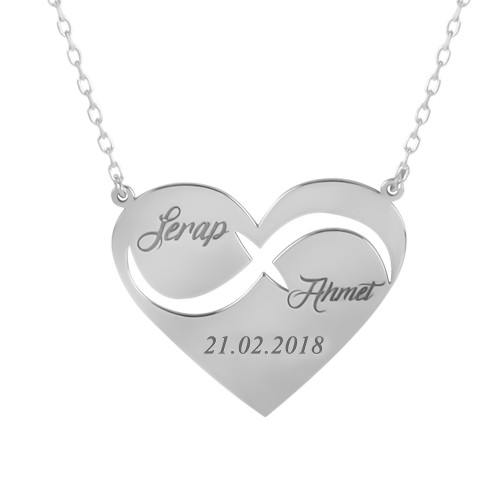 Glorria 925k Sterling Silver Personalized Name Dated Heart Silver Necklace Glorria 925k Sterling Silver Personalized Name Dated Heart Silver Necklace