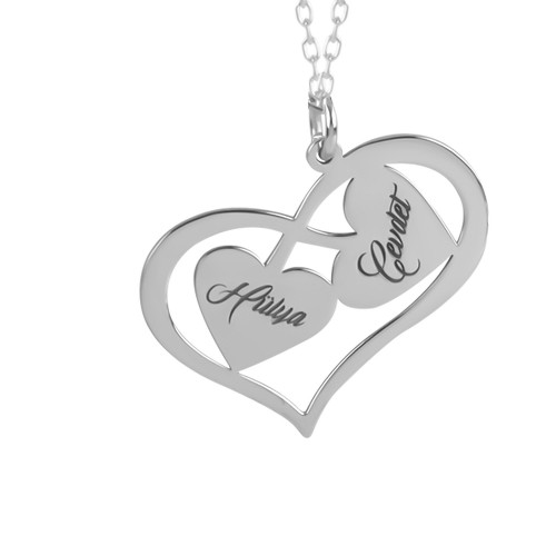 Glorria 925k Sterling Silver Personalized Name Heart Silver Necklace Glorria 925k Sterling Silver Personalized Name Heart Silver Necklace