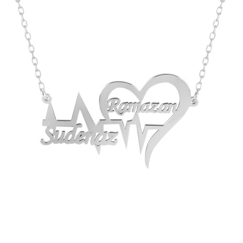 Glorria 925k Sterling Silver Personalized Name Heart Silver Necklace Glorria 925k Sterling Silver Personalized Name Heart Silver Necklace