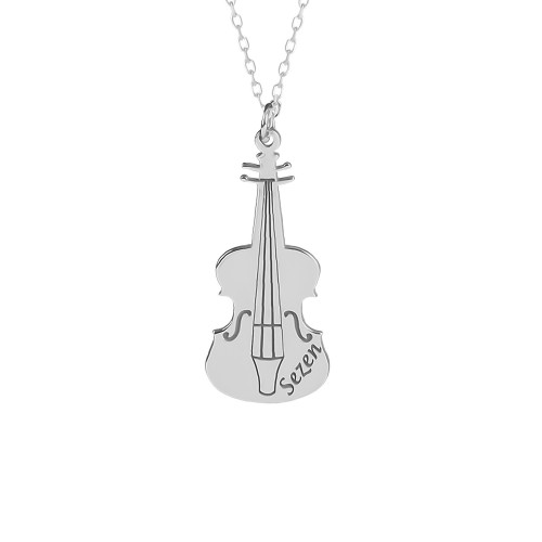 Glorria 925k Sterling Silver Personalized Name Violin Silver Necklace Glorria 925k Sterling Silver Personalized Name Violin Silver Necklace