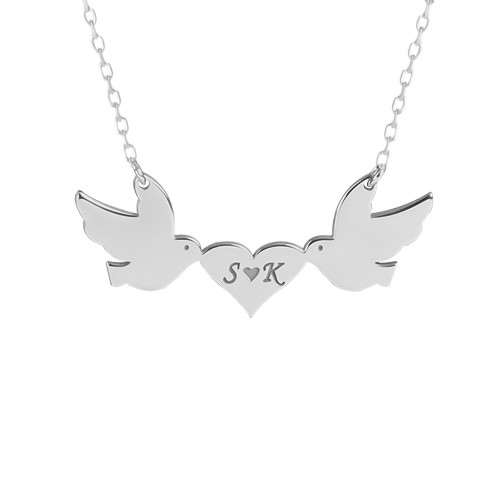 Glorria 925k Sterling Silver Personalized Letter Pigeon Silver Necklace Glorria 925k Sterling Silver Personalized Letter Pigeon Silver Necklace
