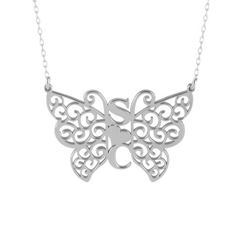 Glorria 925k Sterling Silver Personalized Letter Butterfly Silver Necklace Glorria 925k Sterling Silver Personalized Letter Butterfly Silver Necklace
