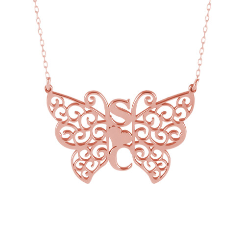 Glorria 925k Sterling Silver Personalized Letter Butterfly Silver Necklace Glorria 925k Sterling Silver Personalized Letter Butterfly Silver Necklace