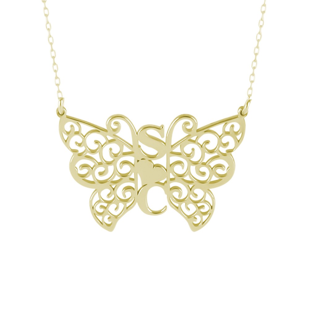 Glorria 925k Sterling Silver Personalized Letter Butterfly Silver Necklace