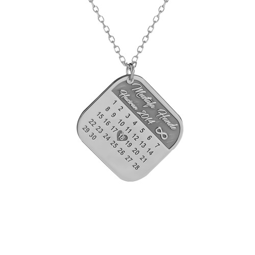 Glorria 925k Sterling Silver Personalized Name Date Silver Necklace Glorria 925k Sterling Silver Personalized Name Date Silver Necklace