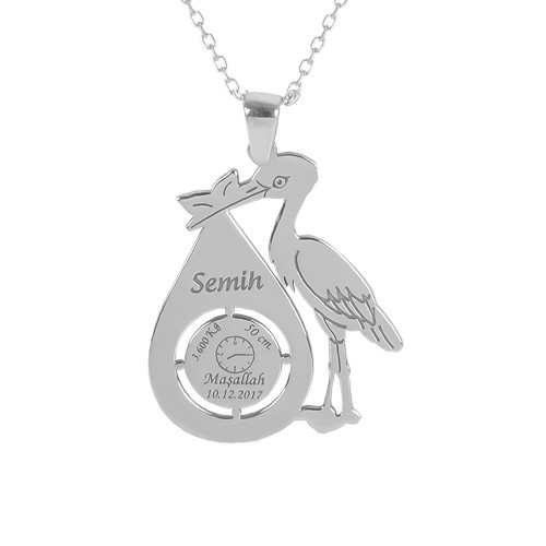 Glorria 925k Sterling Silver Personalized Name Stork Silver Necklace Glorria 925k Sterling Silver Personalized Name Stork Silver Necklace
