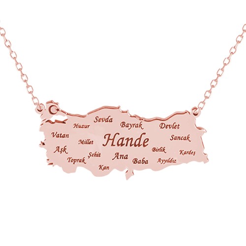 Glorria 925k Sterling Silver Personalized Name Turkey Map Silver Necklace Glorria 925k Sterling Silver Personalized Name Turkey Map Silver Necklace