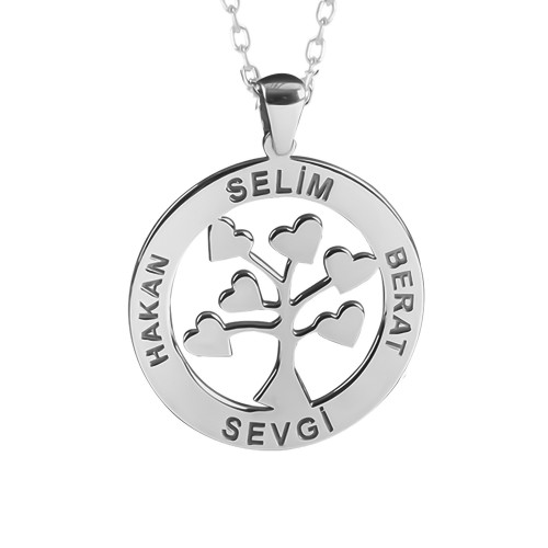 Glorria 925k Sterling Silver Personalized 4 Name Heart Silver Necklace Glorria 925k Sterling Silver Personalized 4 Name Heart Silver Necklace