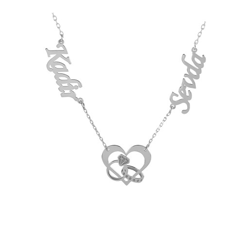 Glorria 925k Sterling Silver Personalized Name Heart Wedding Ring Silver Necklace Glorria 925k Sterling Silver Personalized Name Heart Wedding Ring Silver Necklace