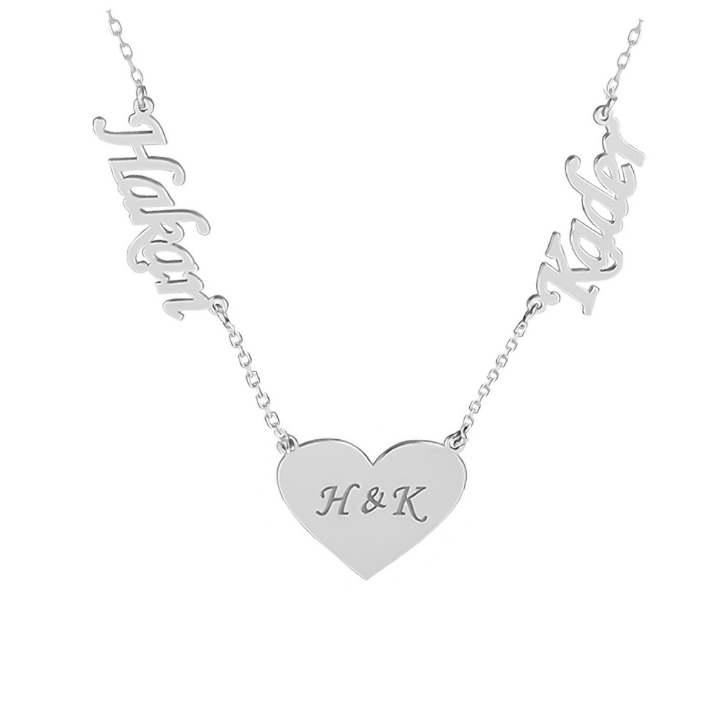 Glorria 925k Sterling Silver Personalized Name ve Letter Heart Silver Necklace