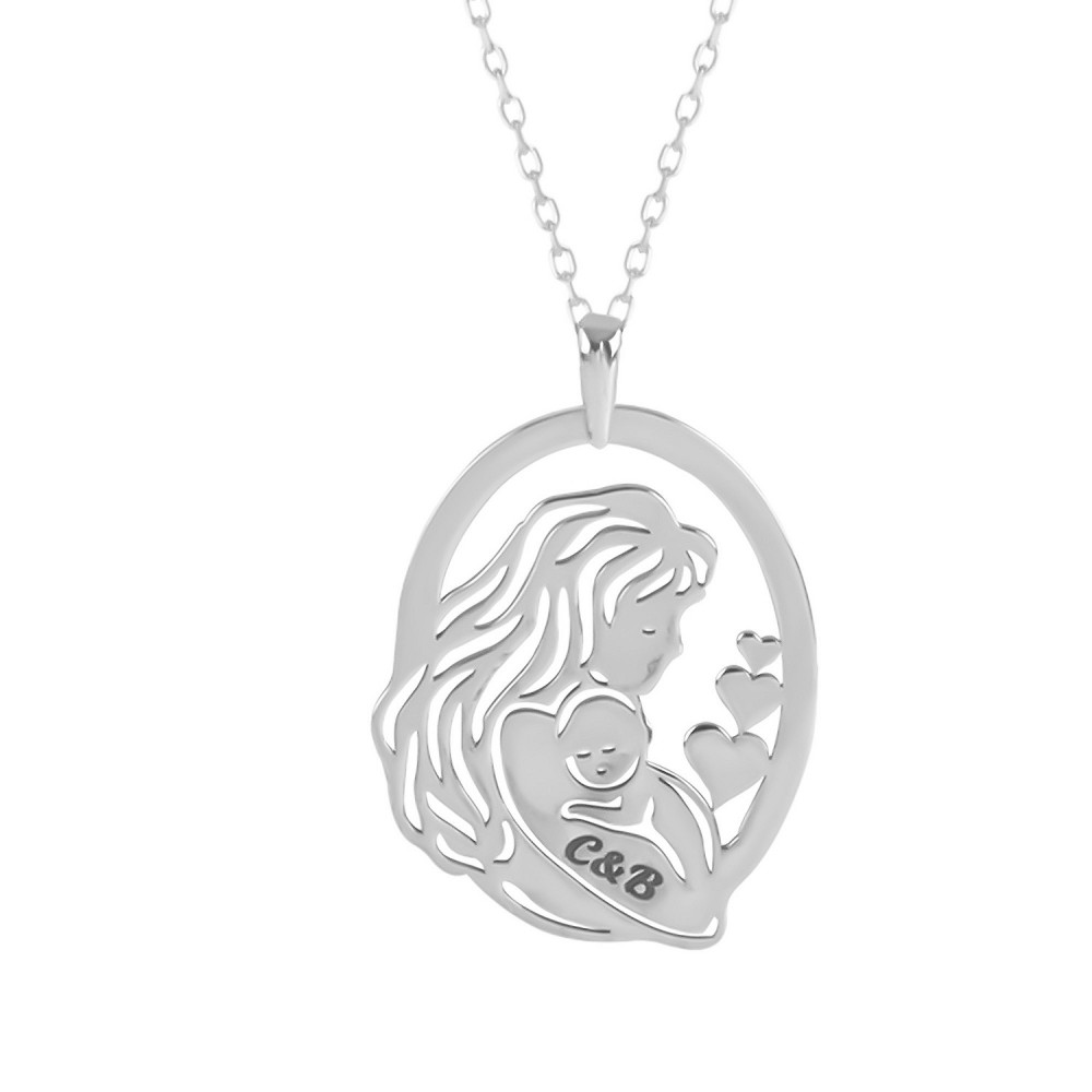Glorria 925k Sterling Silver Personalized Letter Mother-Baby Silver Necklace