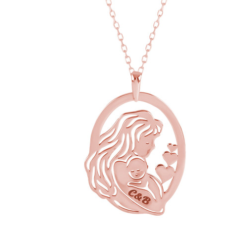 Glorria 925k Sterling Silver Personalized Letter Mother-Baby Silver Necklace Glorria 925k Sterling Silver Personalized Letter Mother-Baby Silver Necklace