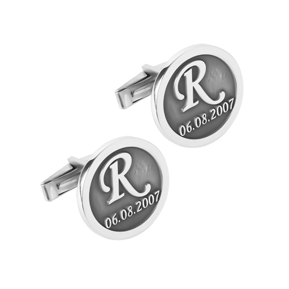 Glorria 925k Sterling Silver Personalized Letter ve Dated Silver Erkek Cufflink