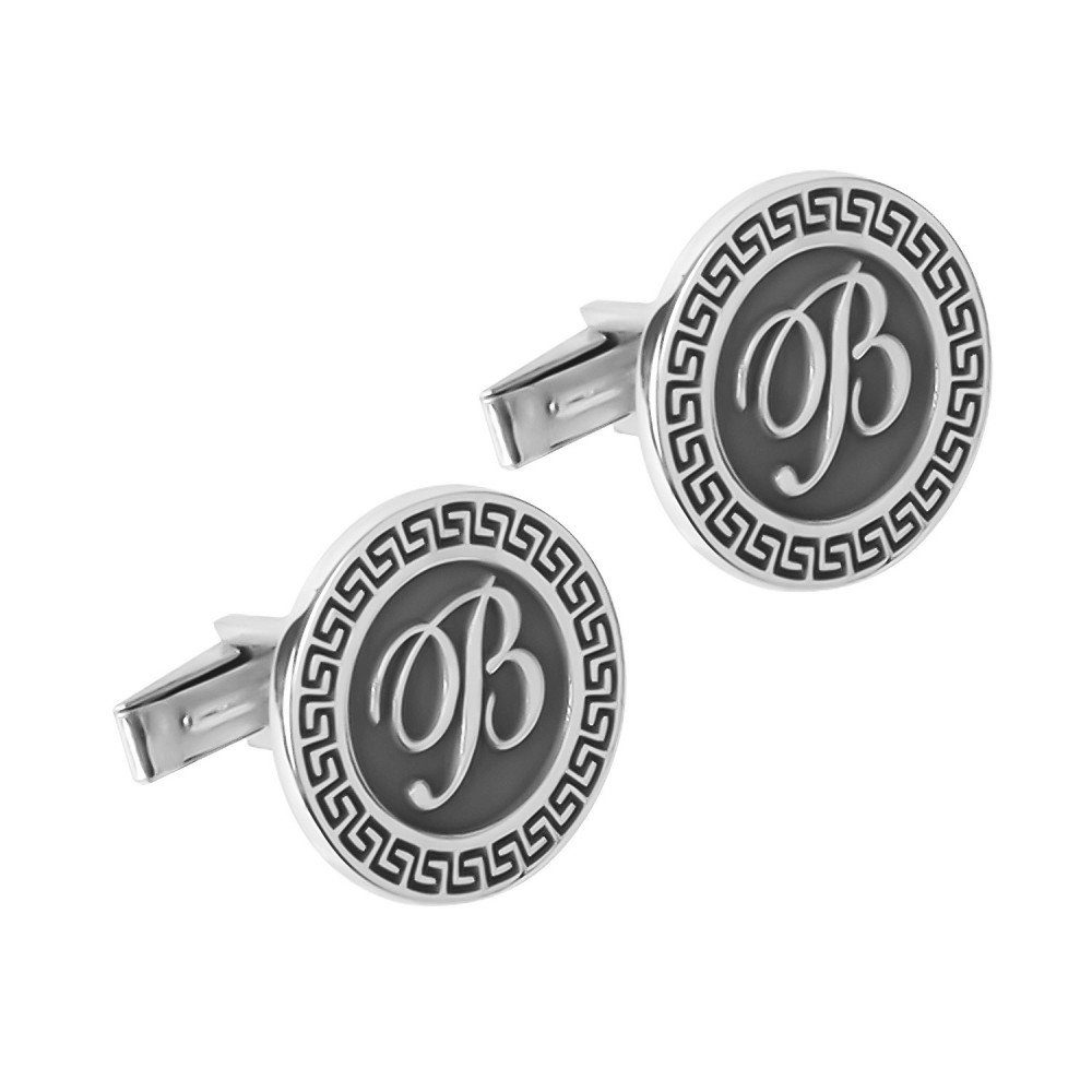 Glorria 925k Sterling Silver Personalized Letter Silver Erkek Cufflink