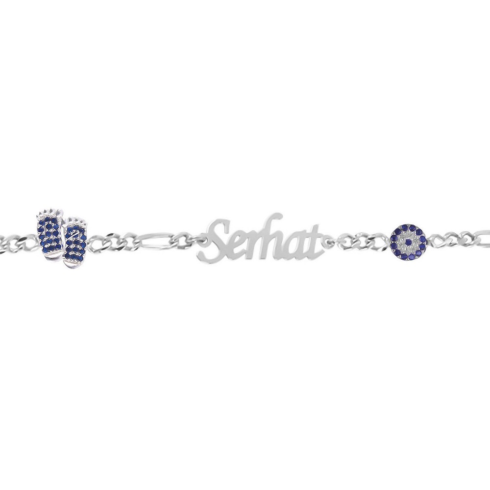 Glorria 925k Sterling Silver Personalized Name Evil Eye Silver Child Bracelet Glorria 925k Sterling Silver Personalized Name Evil Eye Silver Child Bracelet