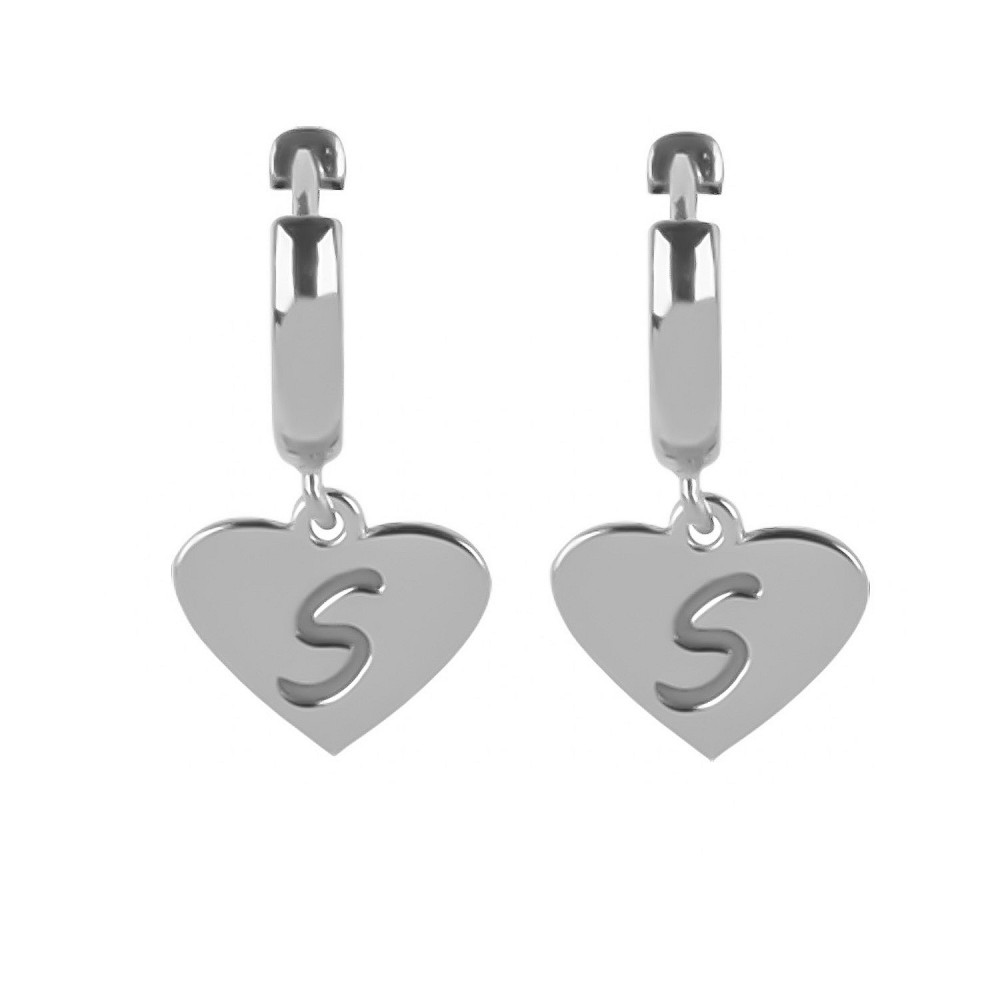 Glorria 925k Sterling Silver Personalized Letter Heart Silver Earring